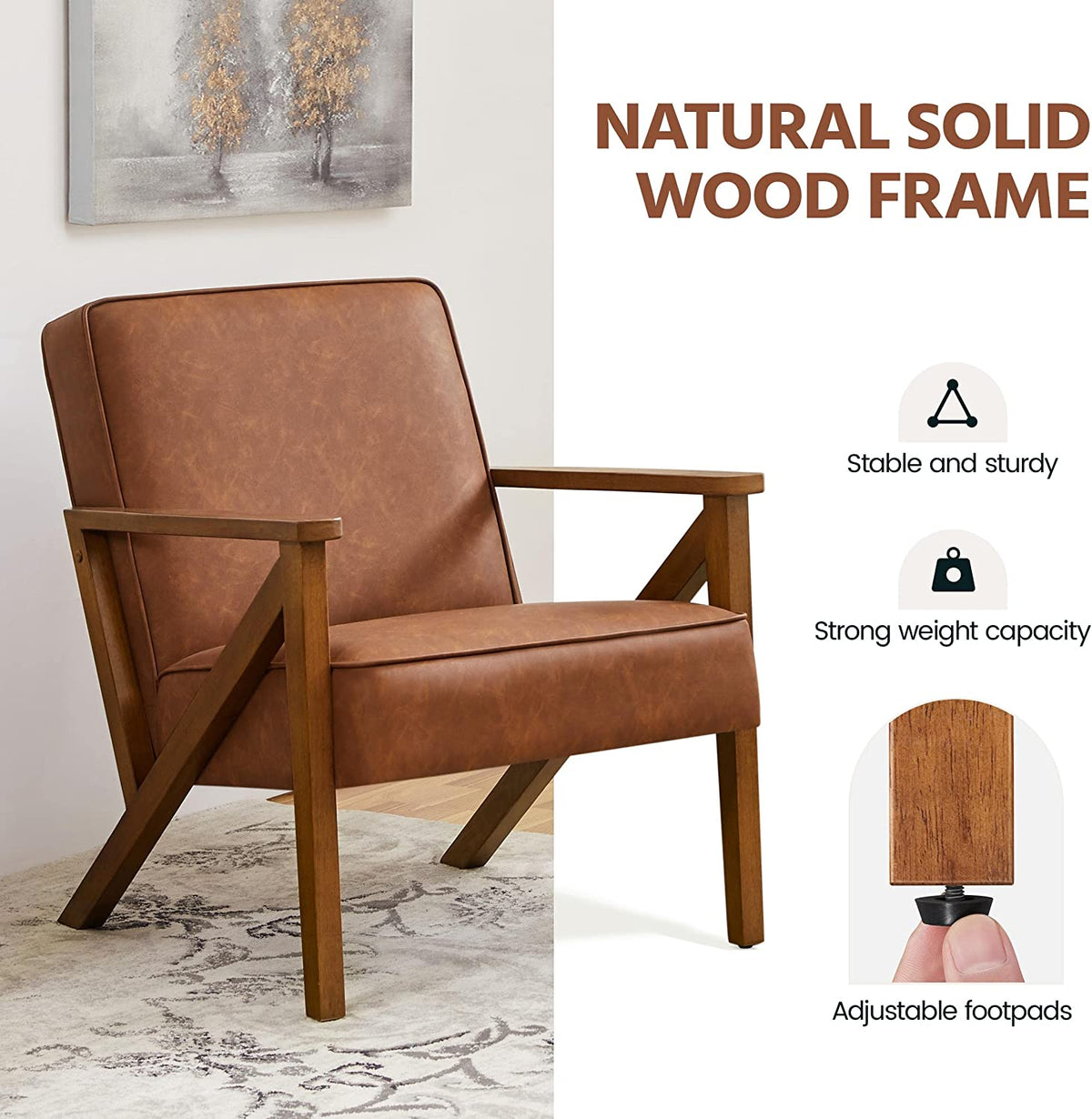 Light Brown PU Leather Armchair with Wood Frame G33641