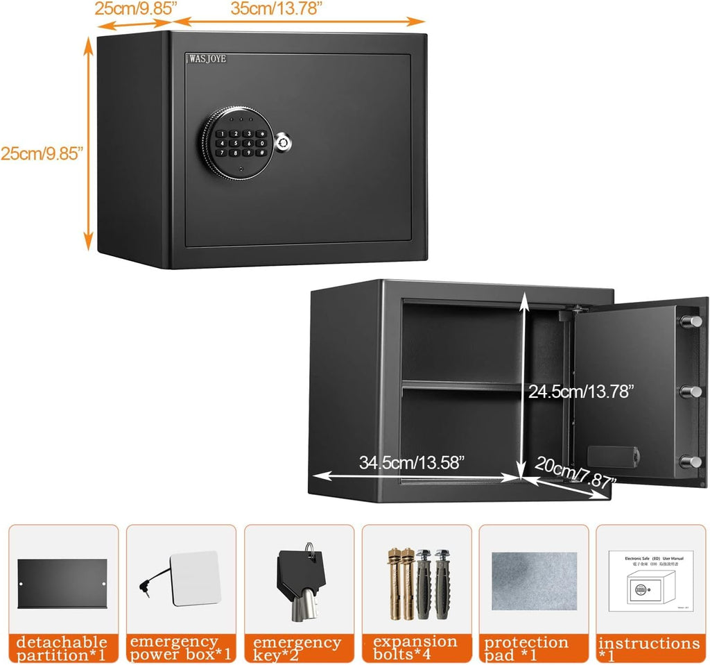 Security Safe Cash Box with Double Digital Keypad Key Lock (13.78 x 9.85 x 9.85 Inch) A517269