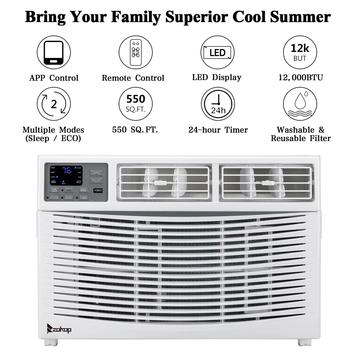 12000BTU 110V Window-Mounted Remote Control Air Conditioner, White N114