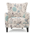 White and Blue Floral Fabric Club Chair L67384