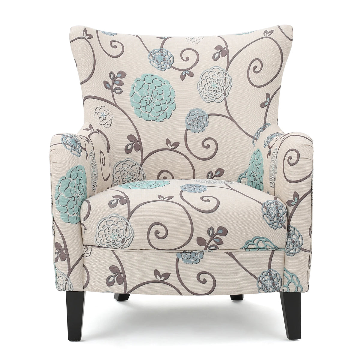 White and Blue Floral Fabric Club Chair L67384