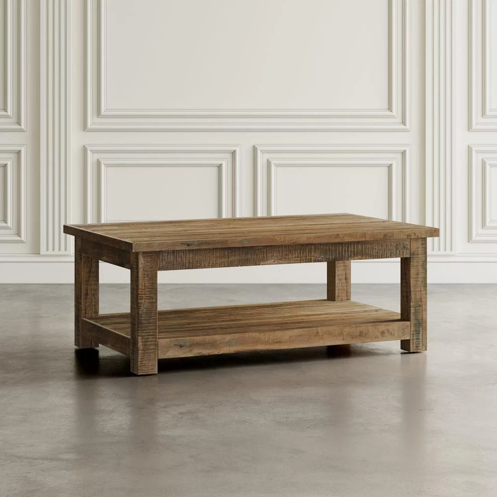 50" Rustic Solid Wood Coffee Table with Storage Shelf J98802