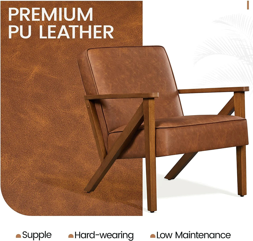Light Brown PU Leather Armchair with Wood Frame G33641