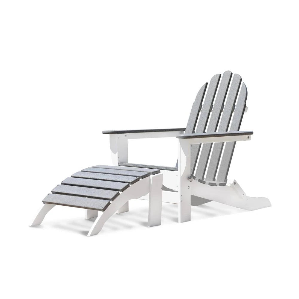 White and Driftwood Gray 2-Piece Plastic Folding Adirondack Chair L415935