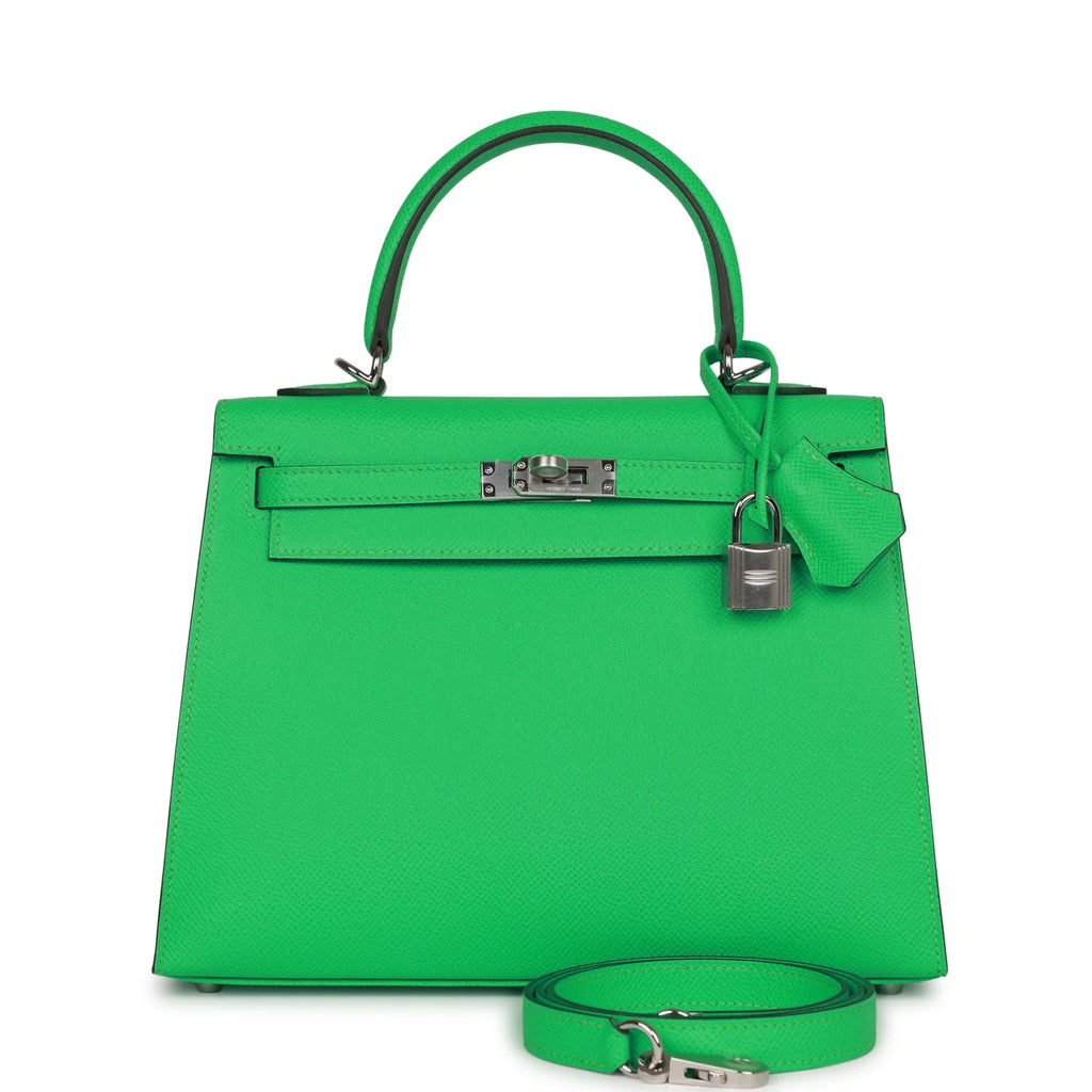 Kelly 25 Vert Comics Epsom Palladium Hardware Handbag Y46118