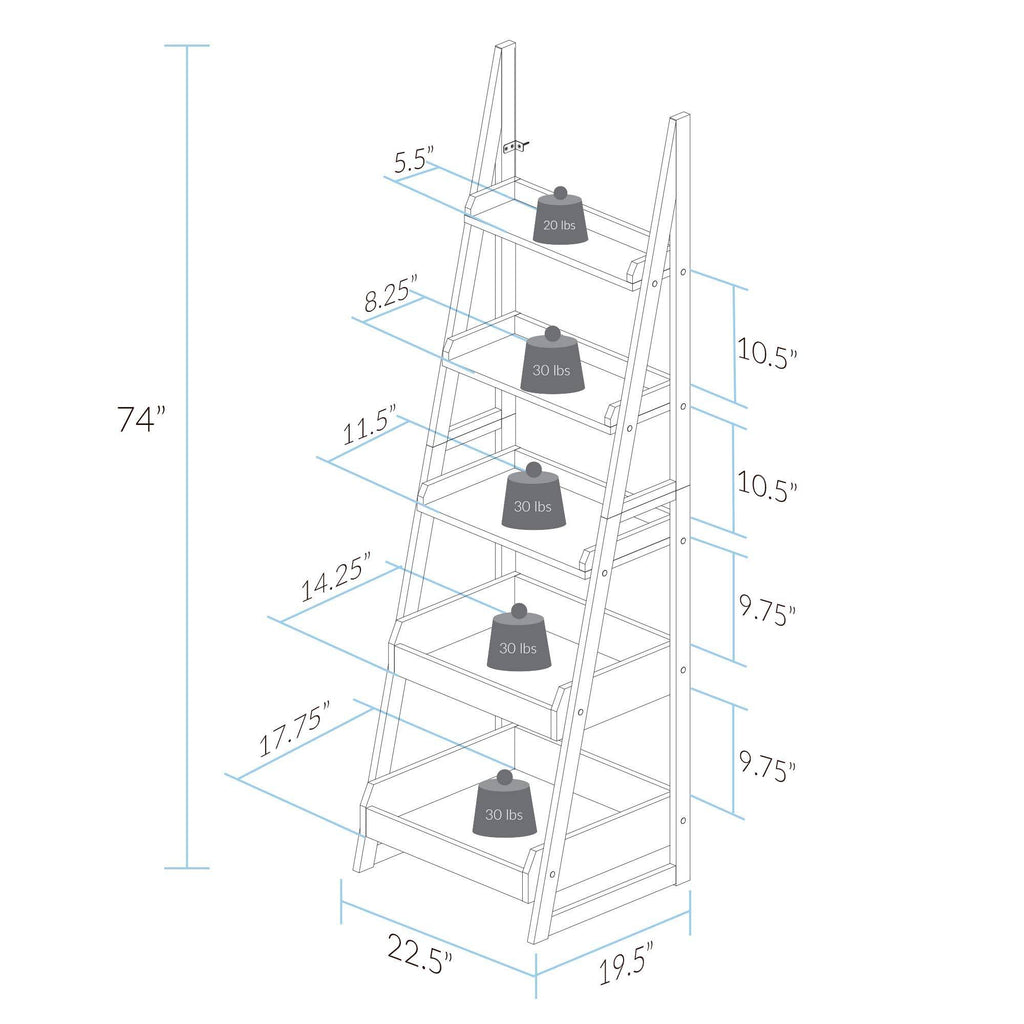 5-Shelf Gray Ladder Bookcase G292