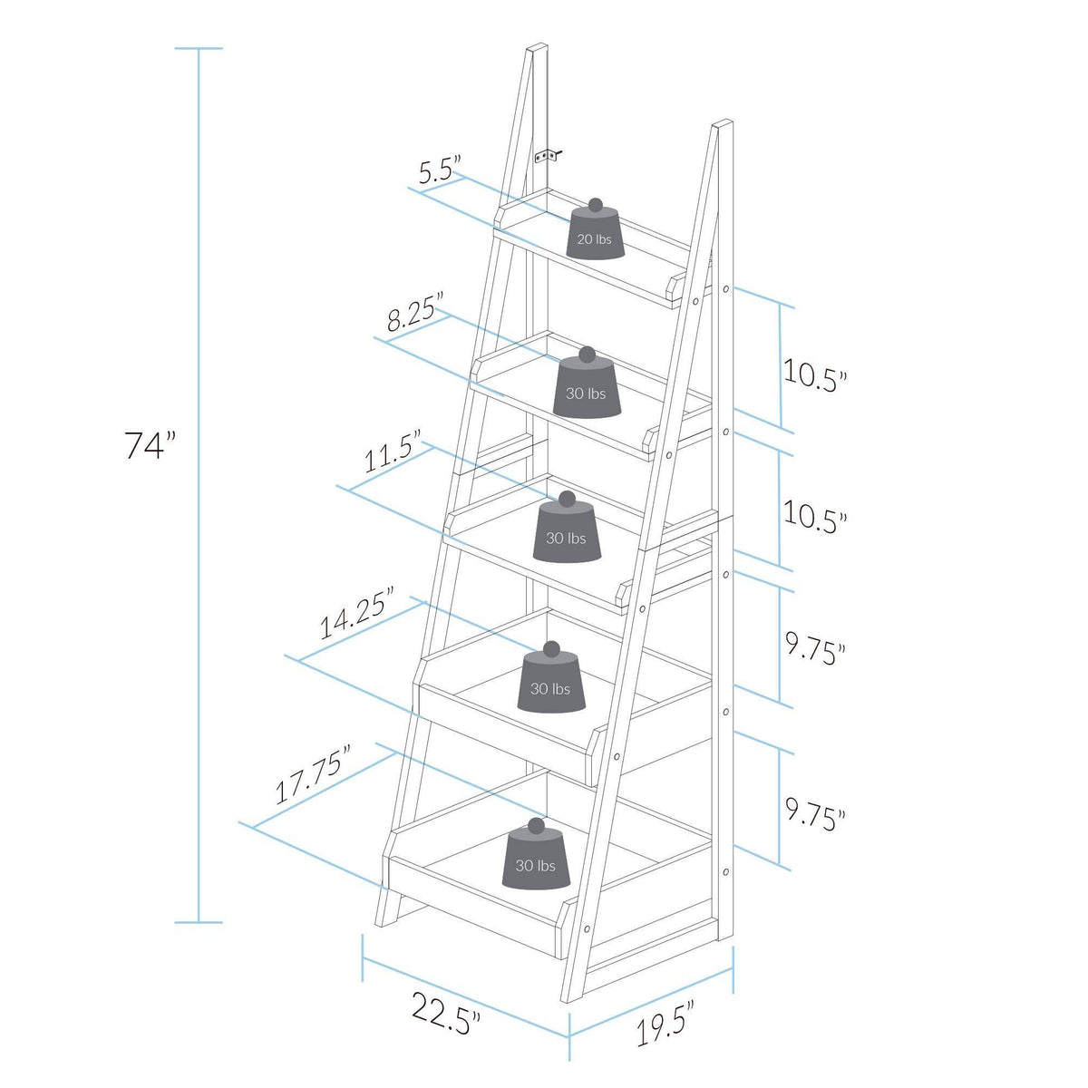 5-Shelf Gray Ladder Bookcase G292