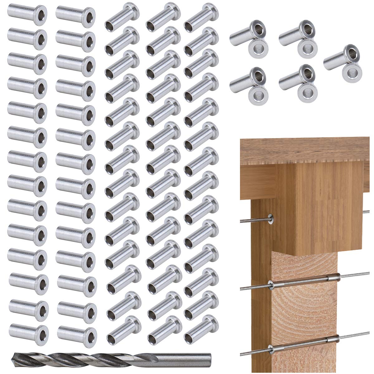 80Pack Cable Railing Kit T316 Stainless Steel Sleeves Grommet D238