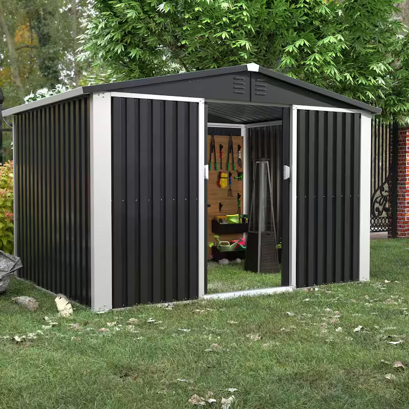 Black Metal Outdoor Storage Shed with Air Vents B6601