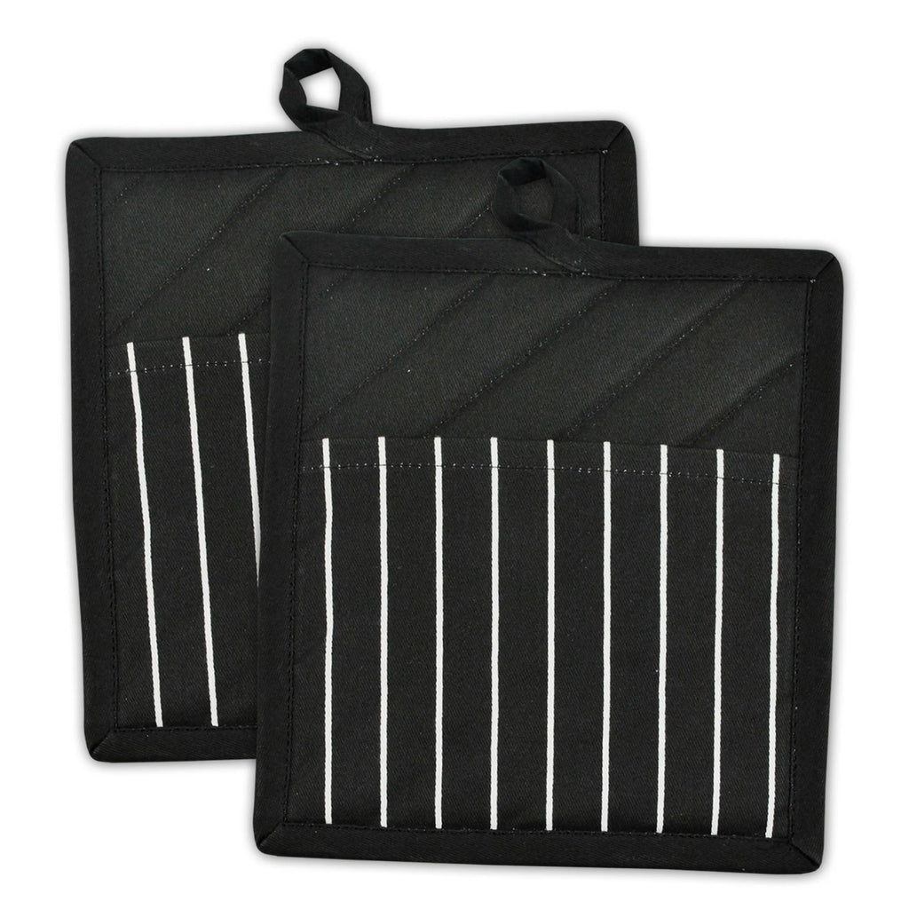Set of 2 Black and White Potholders L9349
