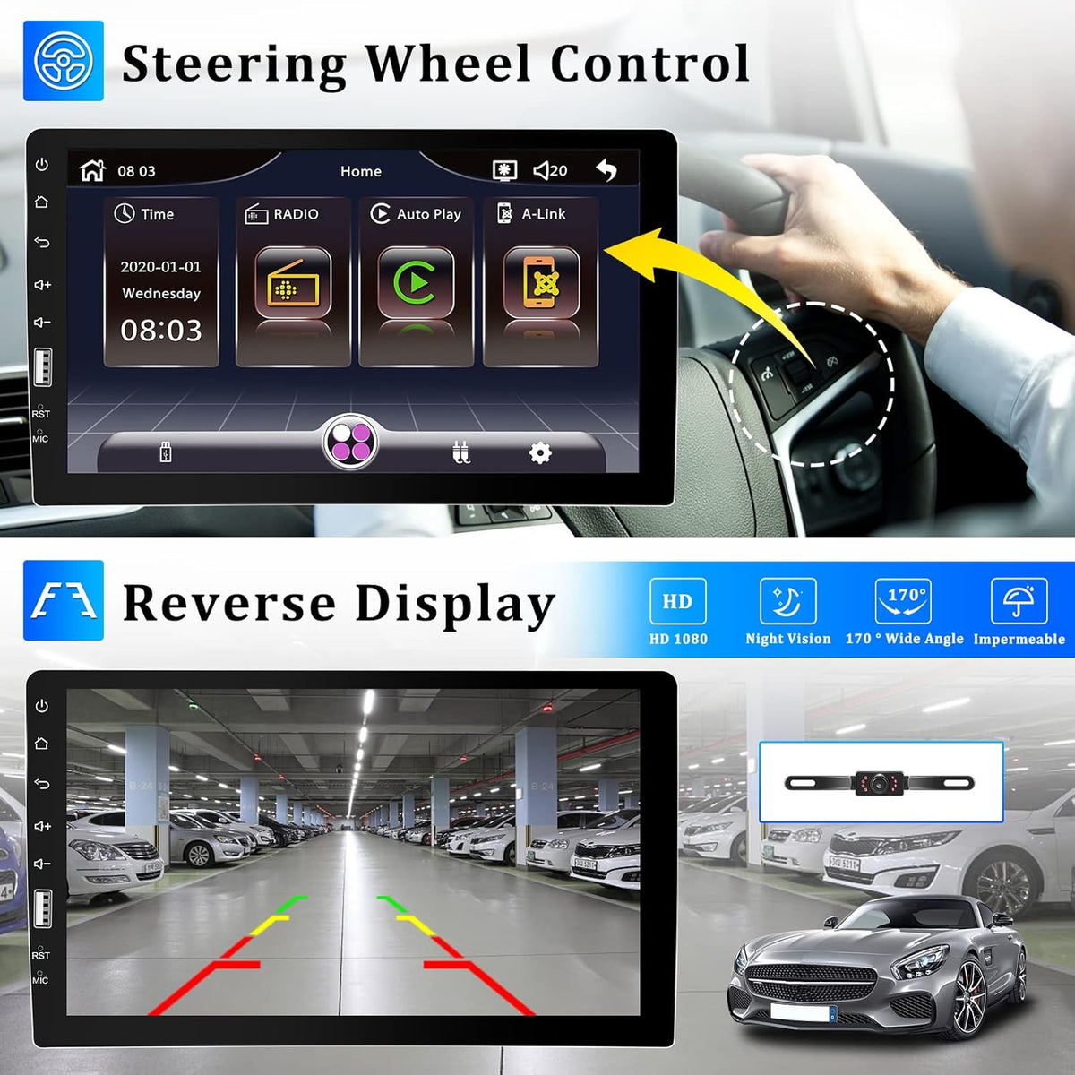 Single Din Car Stereo with Carplay and Android Auto, 9 Inch Touchscreen MP5 Player with Bluetooth J7021