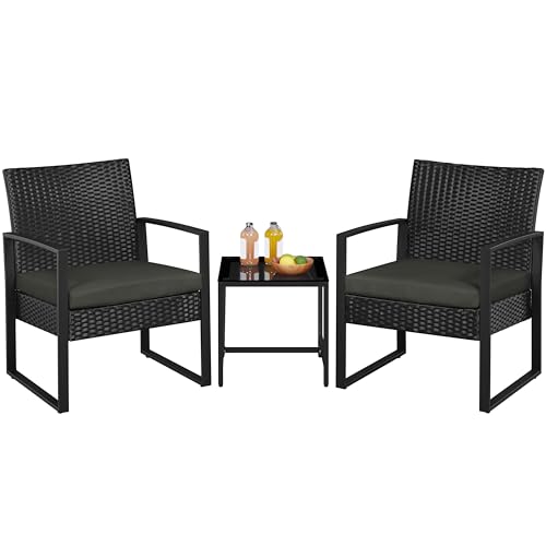 3 Pieces Rattan Bistro Set with Tempered Glass Coffee Table M120