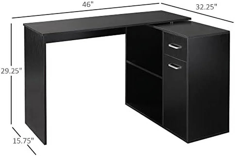 L Shaped Computer Desk with Shelves Drawer and Cabinet White M30665