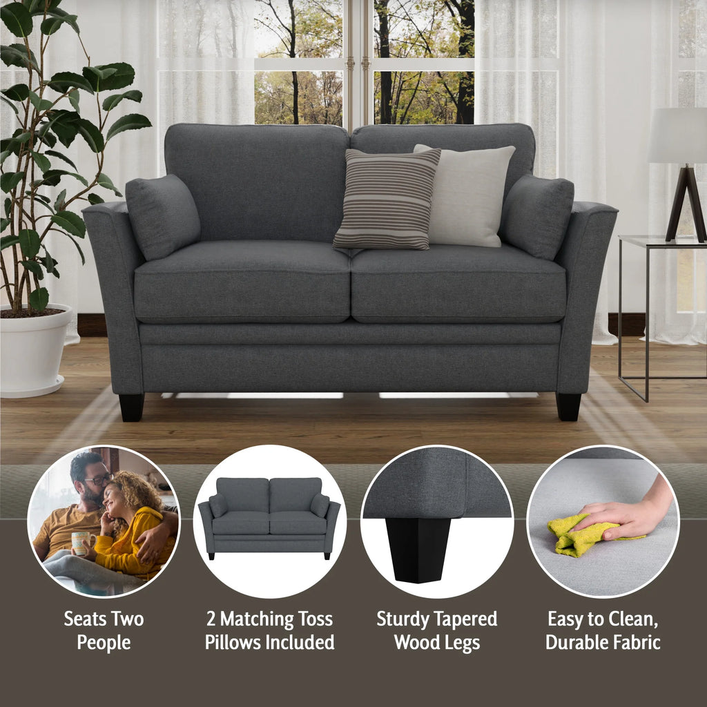 Gray Upholstered Loveseat with 2 Pillows X31939