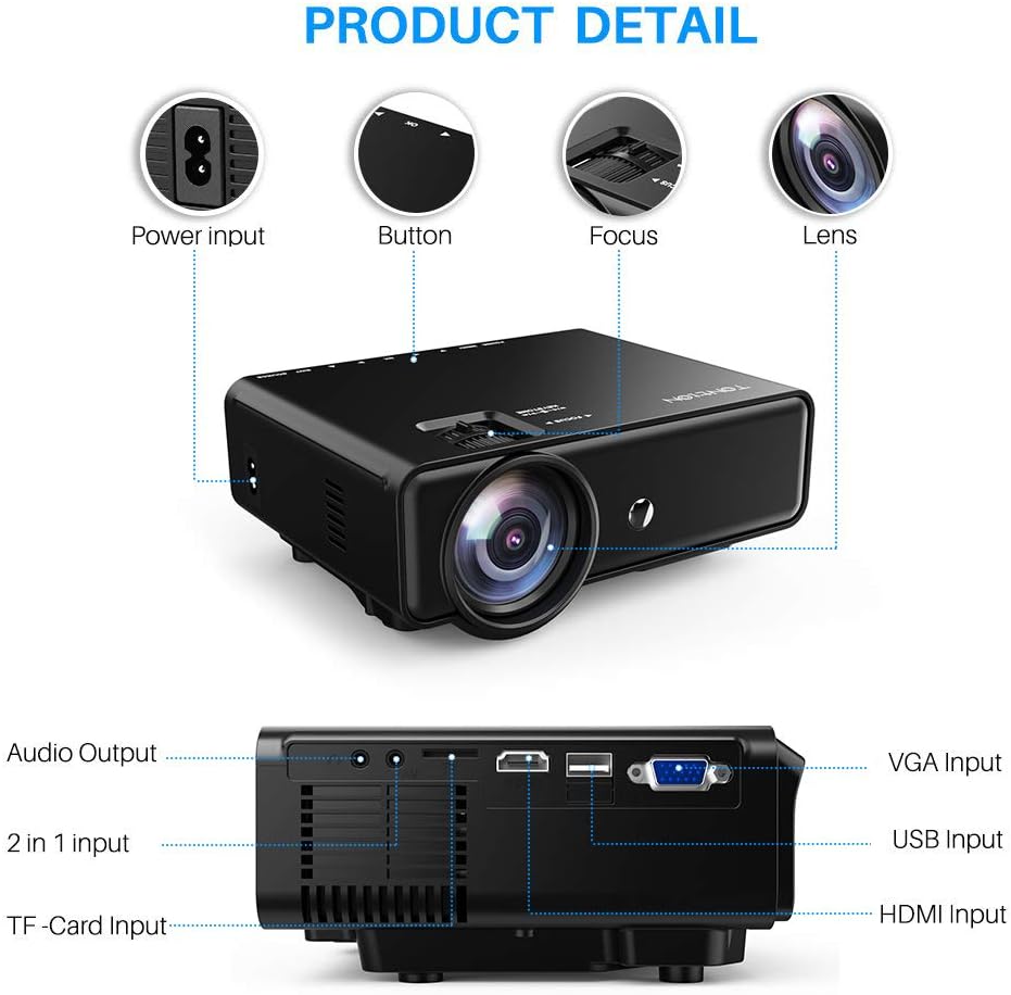 Video Projector with HDMI Cable, Support 1080P/TV/VGA/USB/AV/Laptop/Phone U100