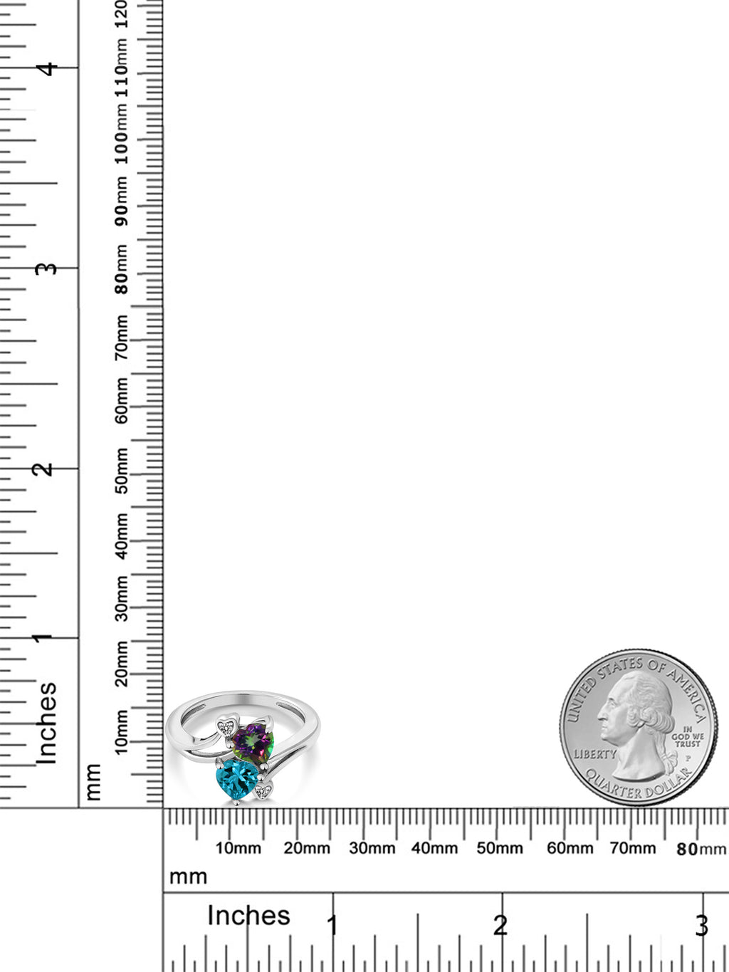 925 Sterling Silver Ring with Green Mystic Topaz, London Blue Topaz, White Diamond N307032