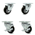 3 inch Black Polyurethane Swivel Top Plate Caster Set with 2 Brakes Q55654
