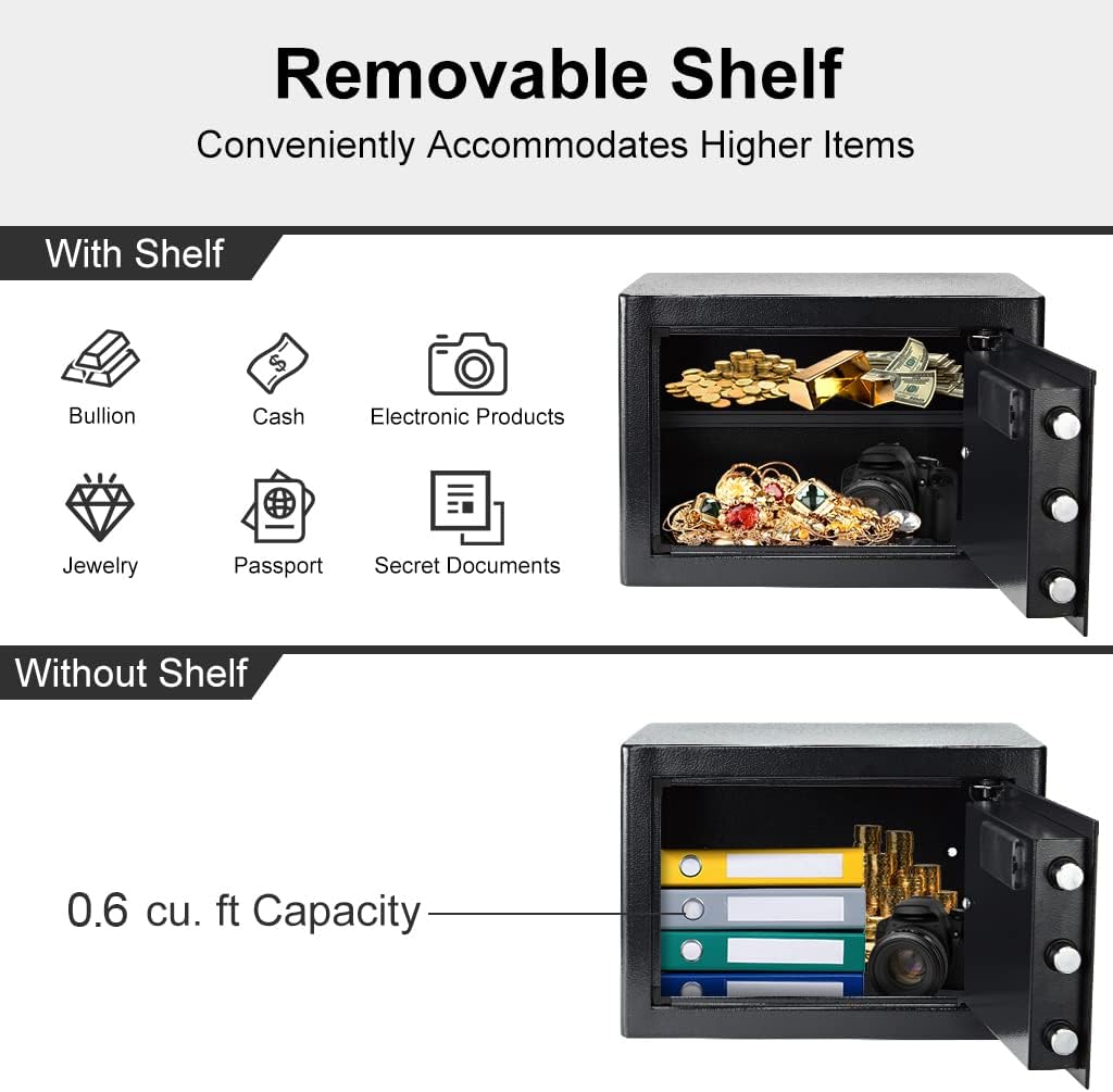 Security Safe Cash Box with Double Digital Keypad Key Lock (13.78 x 9.85 x 9.85 Inch) A517269