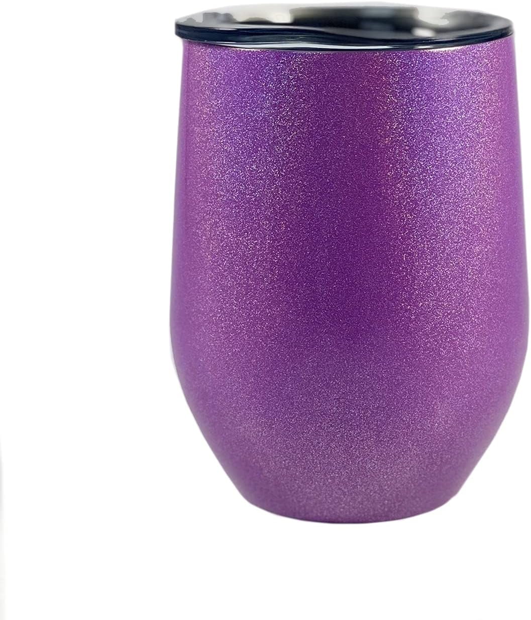12 Oz Stemless Stainless Steel Wine With Lid Purple Glitter O17718
