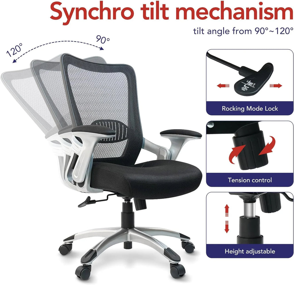 Ergonomic Mesh Office Chair with Adjustable Lumbar Support and Flip-up Arms O135