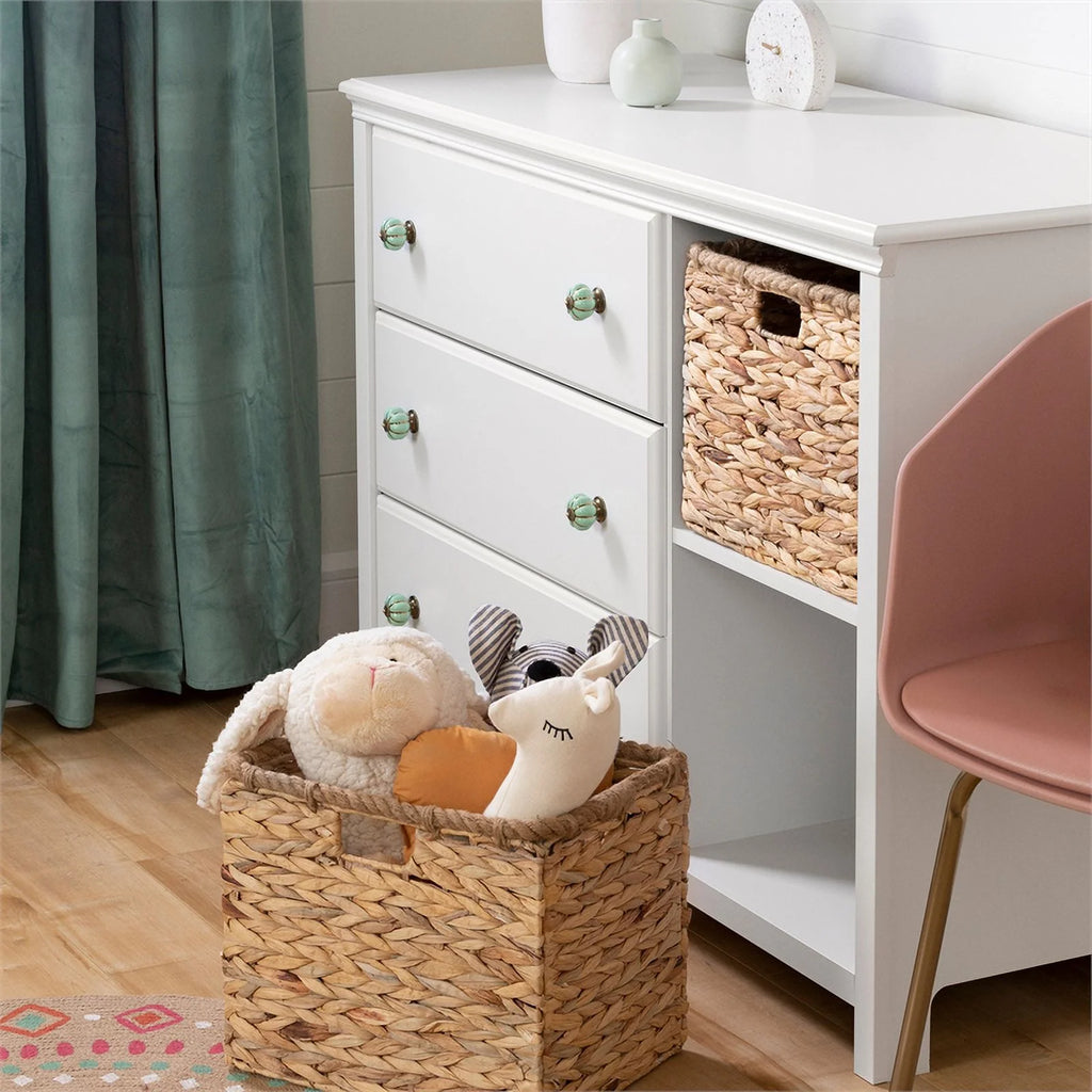White 3-Drawer Engineered Wood Dresser with Baskets F27227