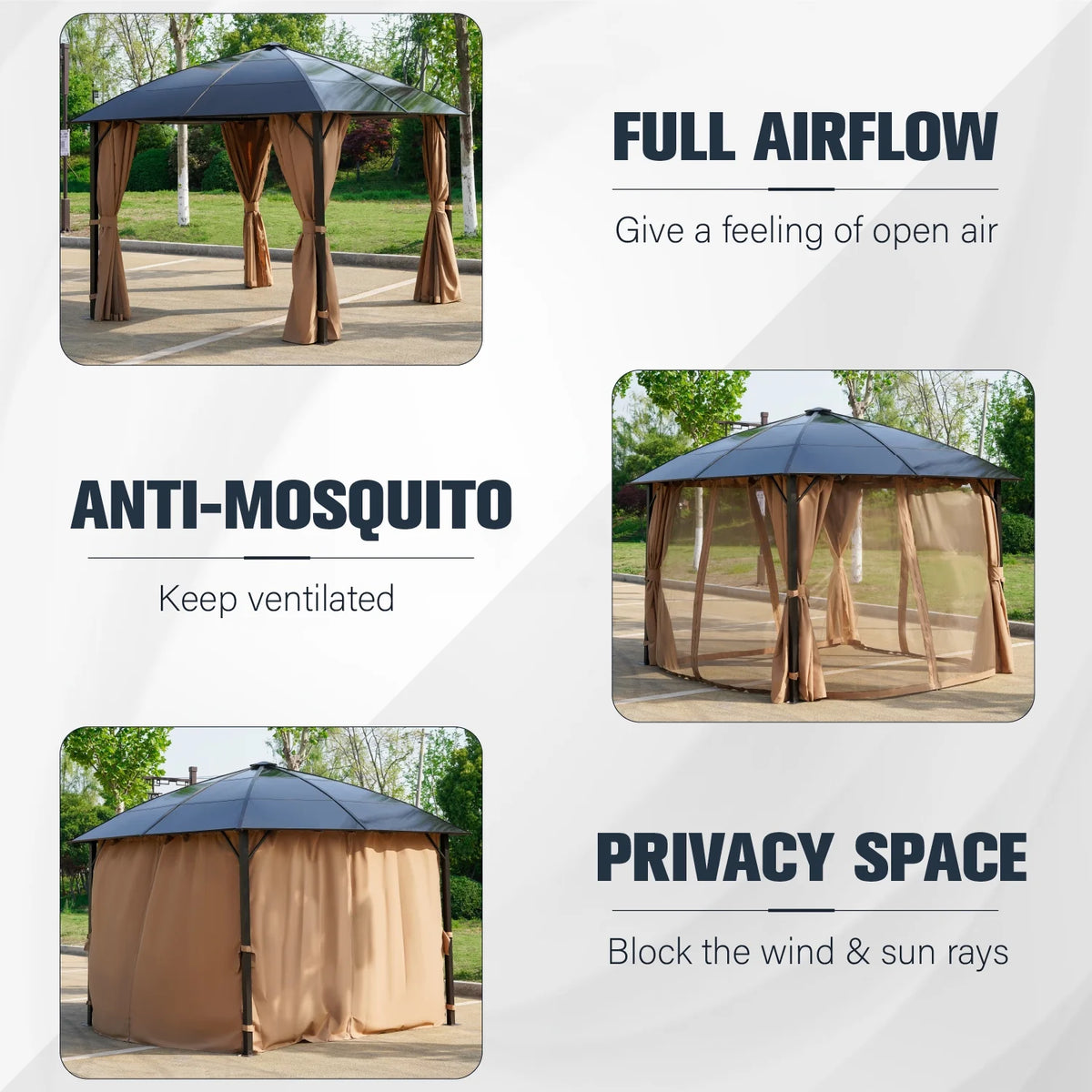 10' x 10' Outdoor Hardtop Gazebo with Netting and Curtains Z541