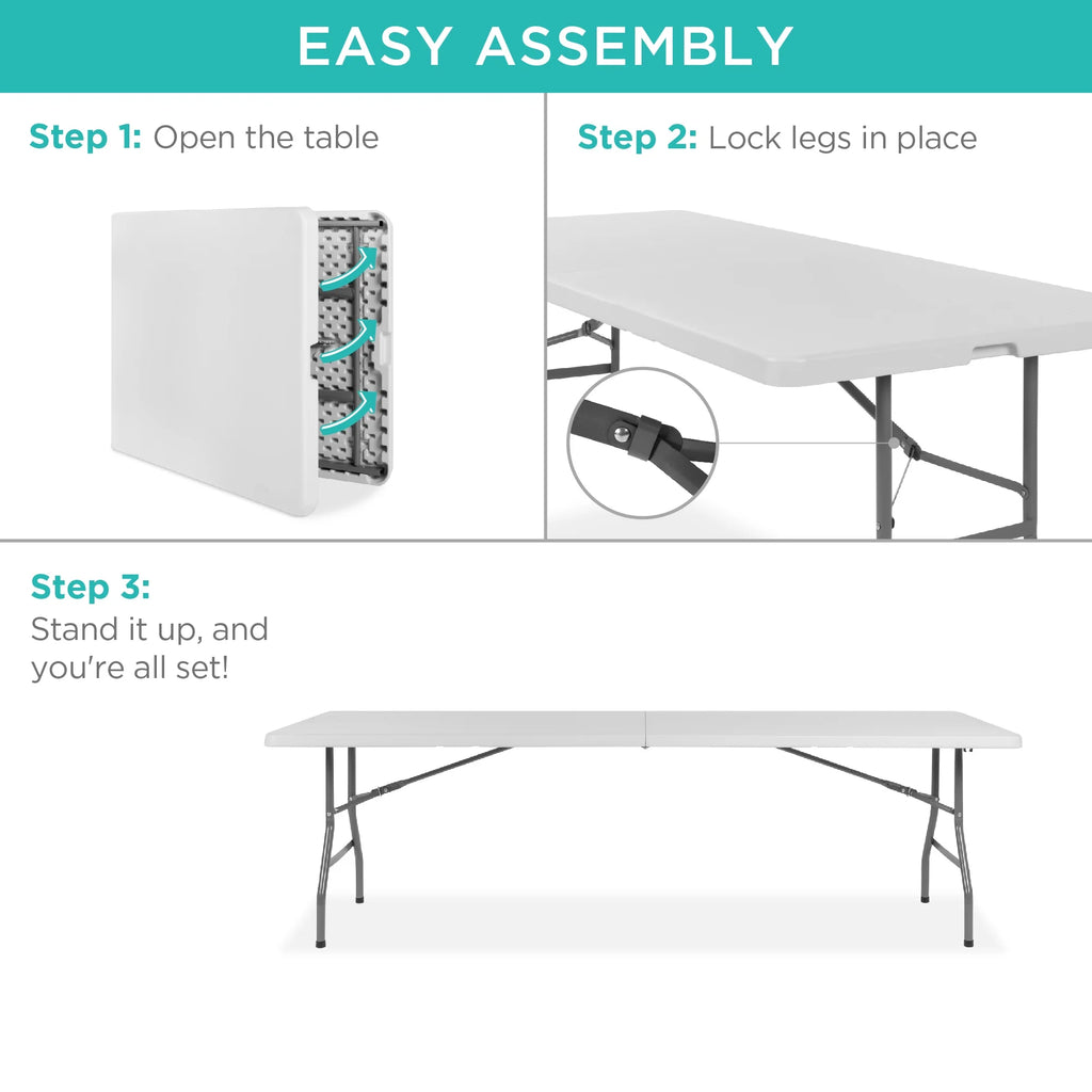 White 8ft Plastic Folding Table with Handle O33119