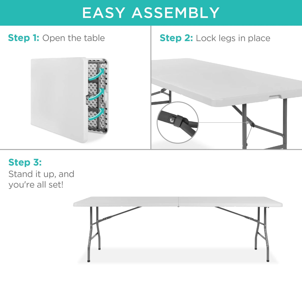White 8ft Plastic Folding Table with Handle O33119