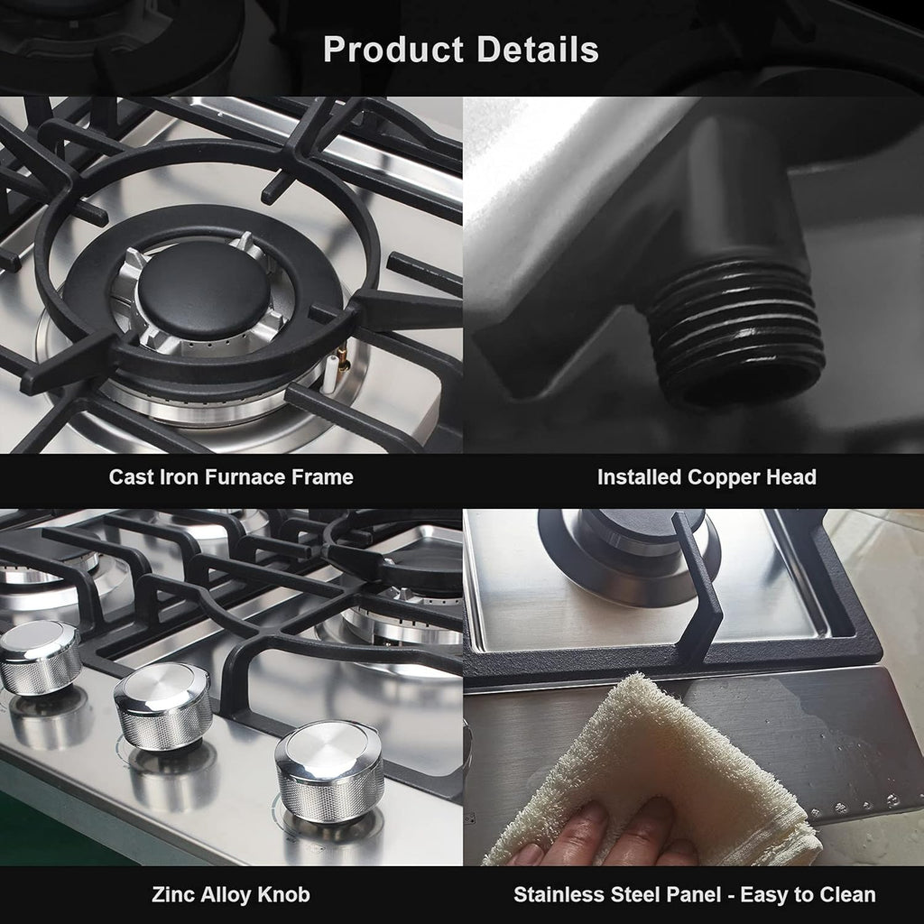 30 Inch 5 Burner Gas Cooktop with Cast Iron Grates R636