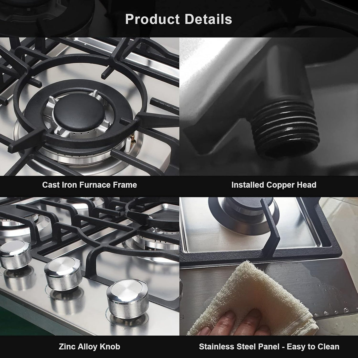 30 Inch 5 Burner Gas Cooktop with Cast Iron Grates R636