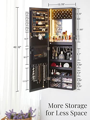 White Lockable Mirror Jewelry Cabinet with Drawers T190223