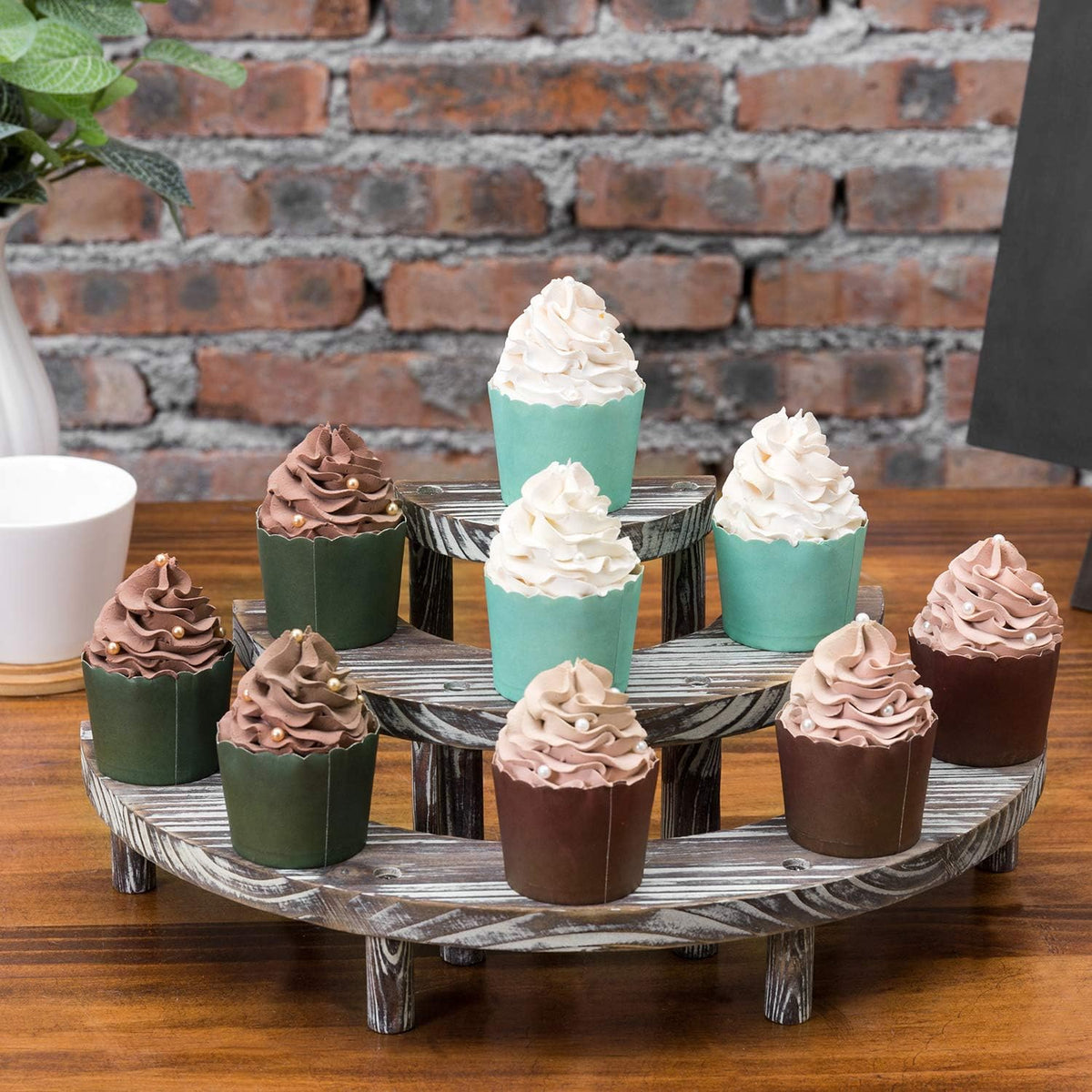 3 Tier Rustic Torched Wood Cupcake Stand I2337