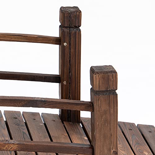 Fir Wood Garden Bridge Arc Walkway with Side Railings, Stained Wood, 60" x 26.5" x 19" U777