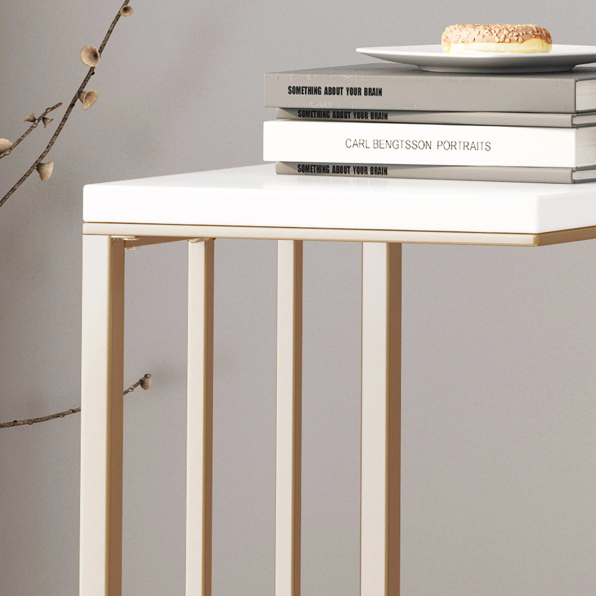 Set of 2 Champagne Gold White C Side Table N8111
