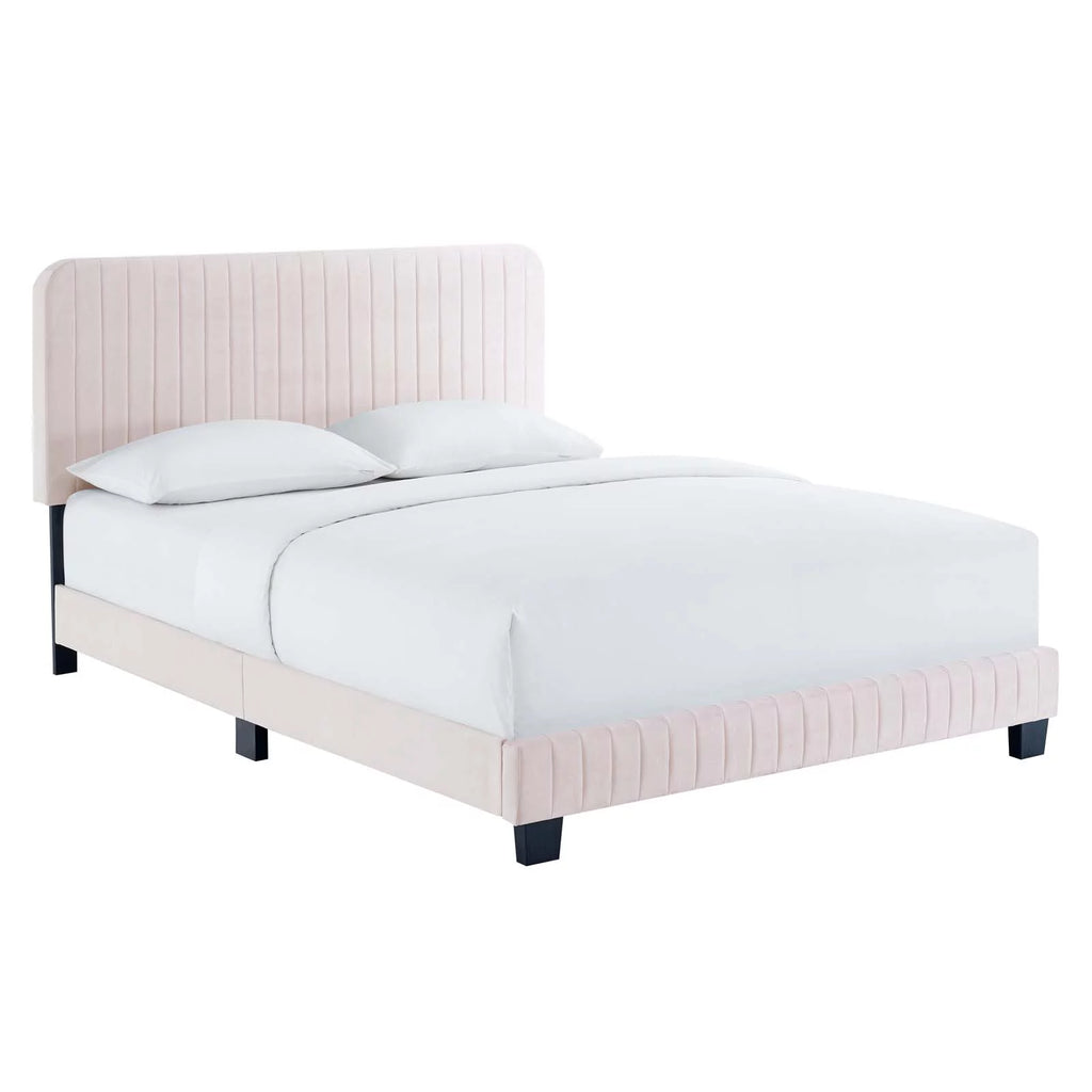 Pink Channel Tufted Performance Velvet King Platform Bed O37010