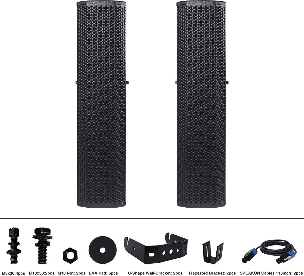 Pair of Passive Wall-Mount Column Mini Line Array Speakers with 4 x 5” Woofers, Black F162389