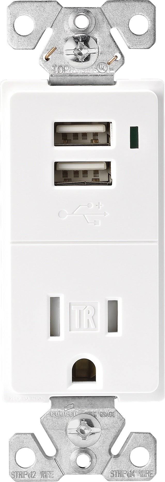 15 Amp 125V 2-Pole USB Charger Tamper Resistant Electrical Outlet 3 Pack White A366