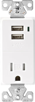 15 Amp 125V 2-Pole USB Charger Tamper Resistant Electrical Outlet 3 Pack White A366