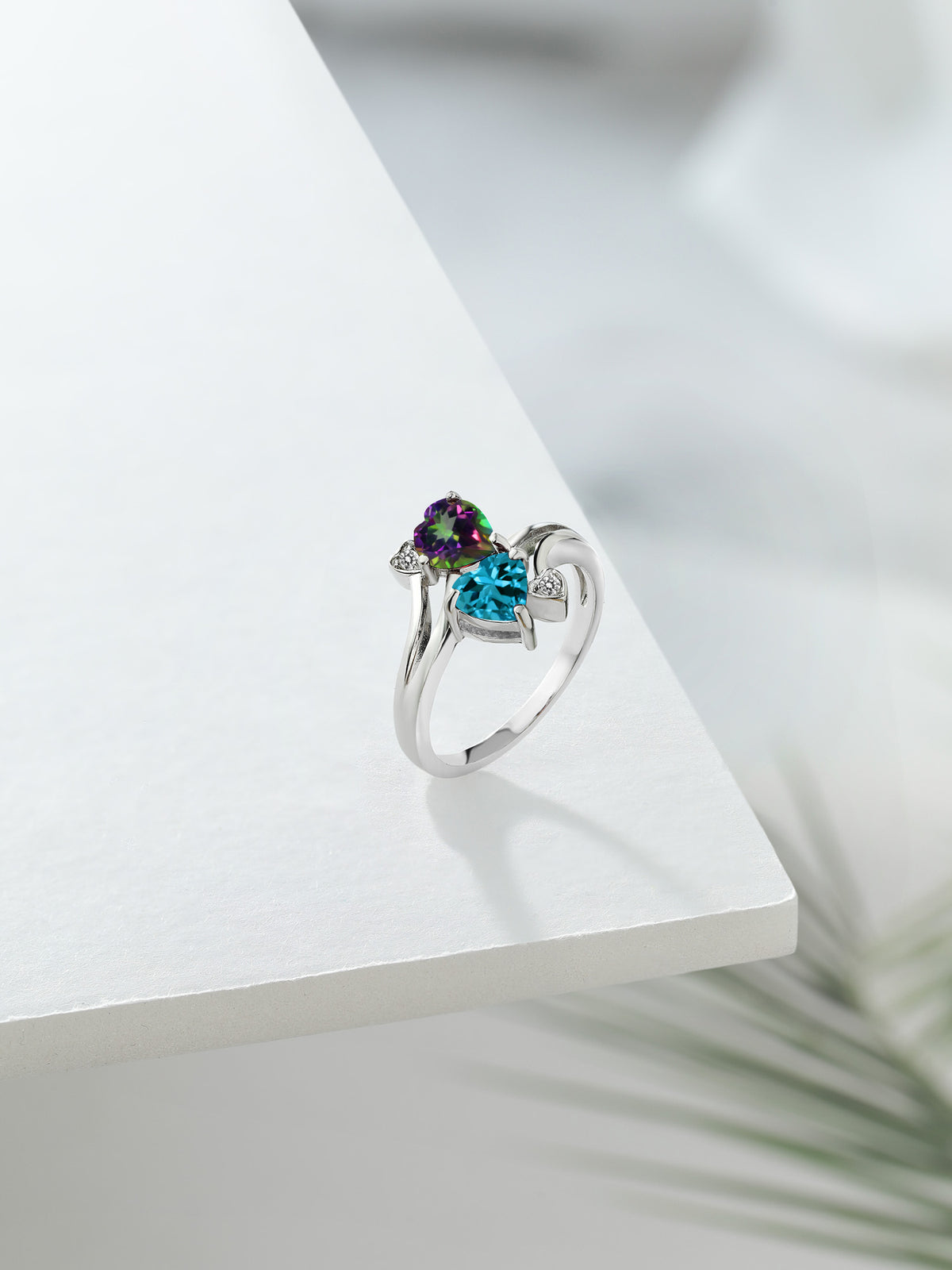 925 Sterling Silver Ring with Green Mystic Topaz, London Blue Topaz, White Diamond N307032