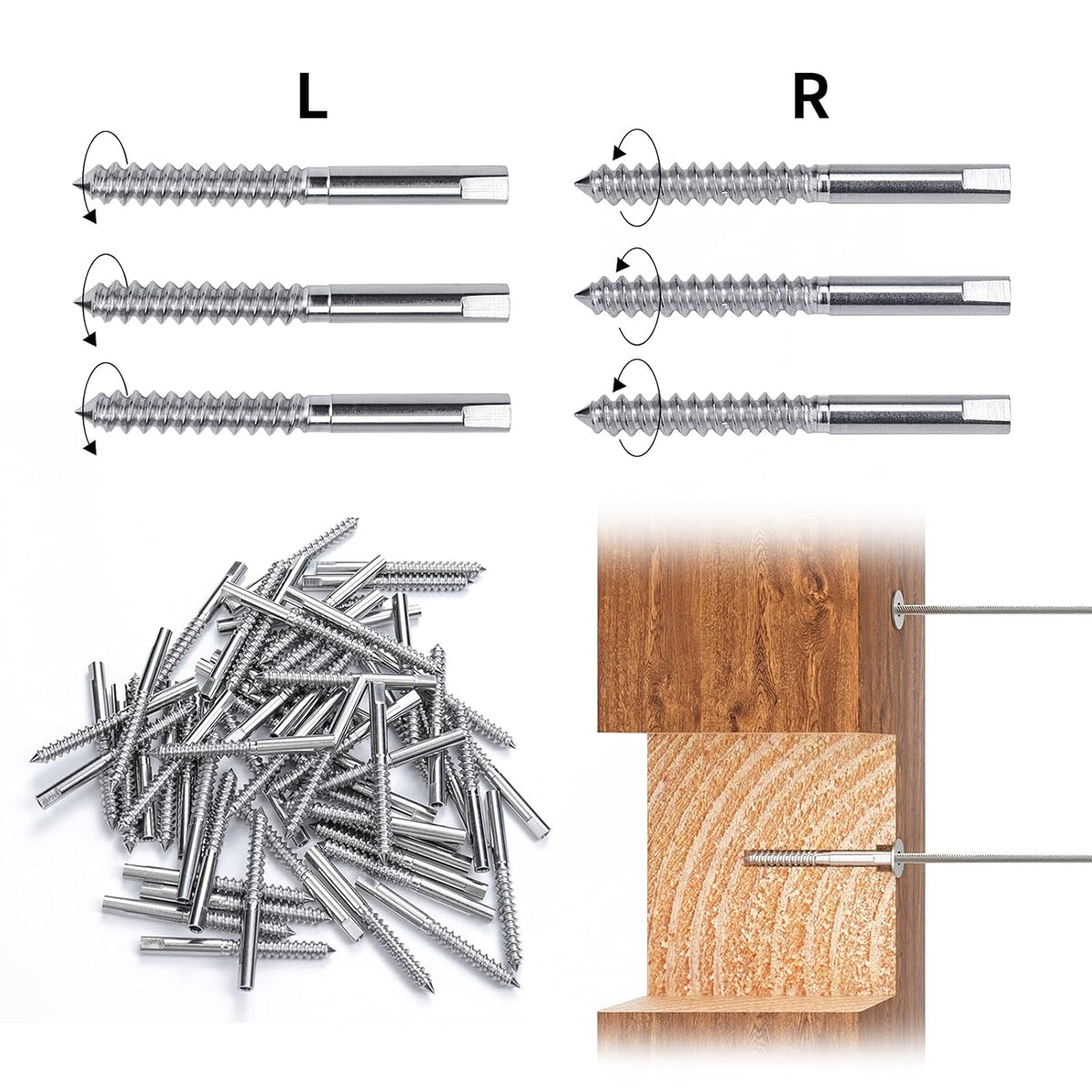 80Pack 1/8 T316 Stainless Steel Swage Lag Screws Cable Railing Hardware Kit Q83357