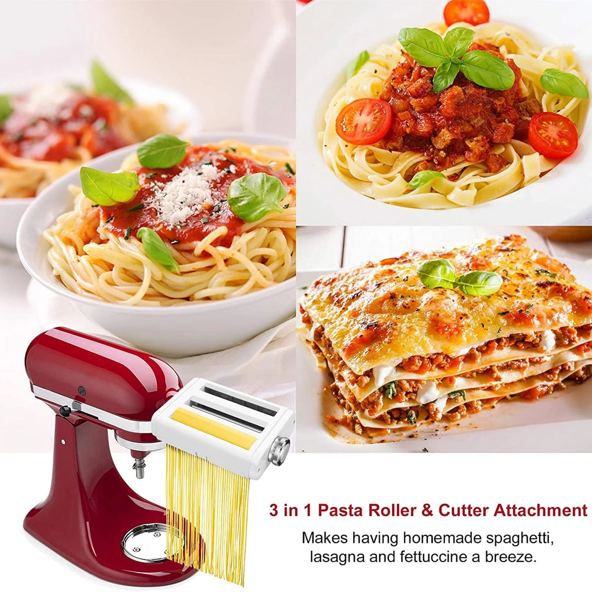 3 in 1 Pasta Maker Attachment Set with Roller and Cutters T3584
