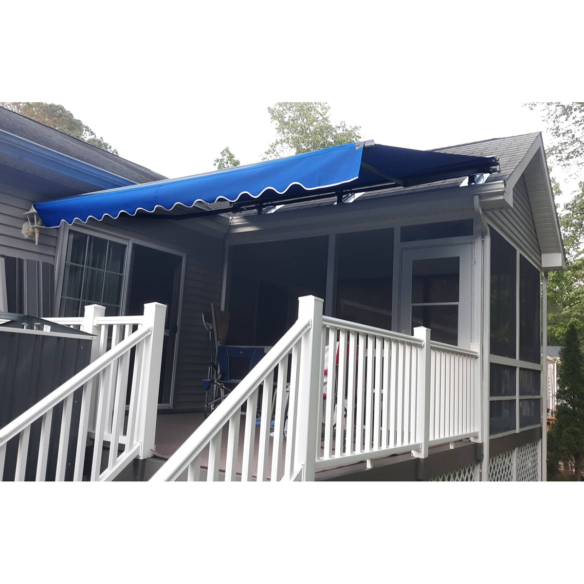 13 x 10 ft. Black Frame Retractable Patio Canopy Awning Blue W161614