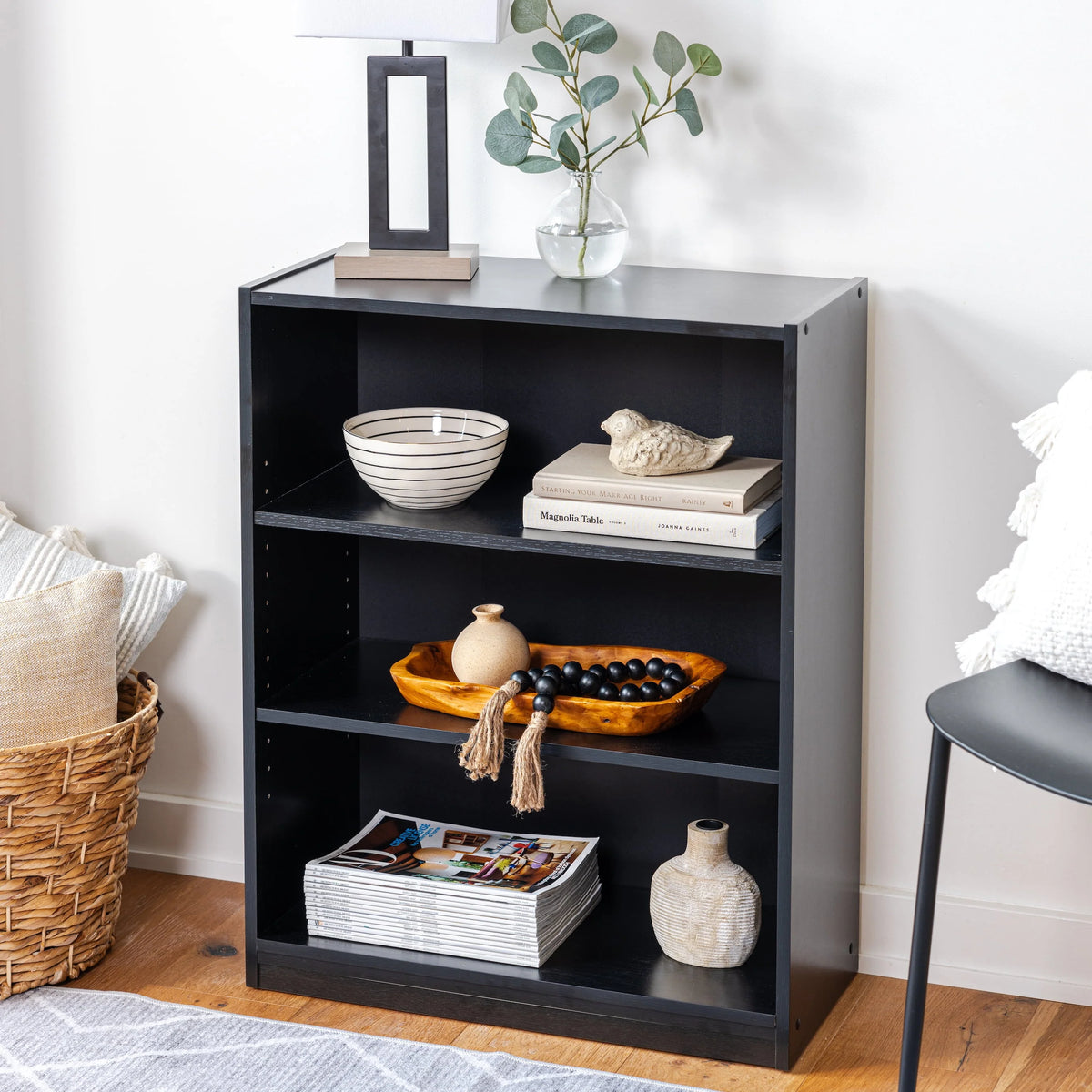 White 3-Shelf Bookcase with Adjustable Shelves T86058