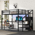 Black Full Loft Bed with L-shaped Desk, USB, Wardrobe & Stairs Q95316