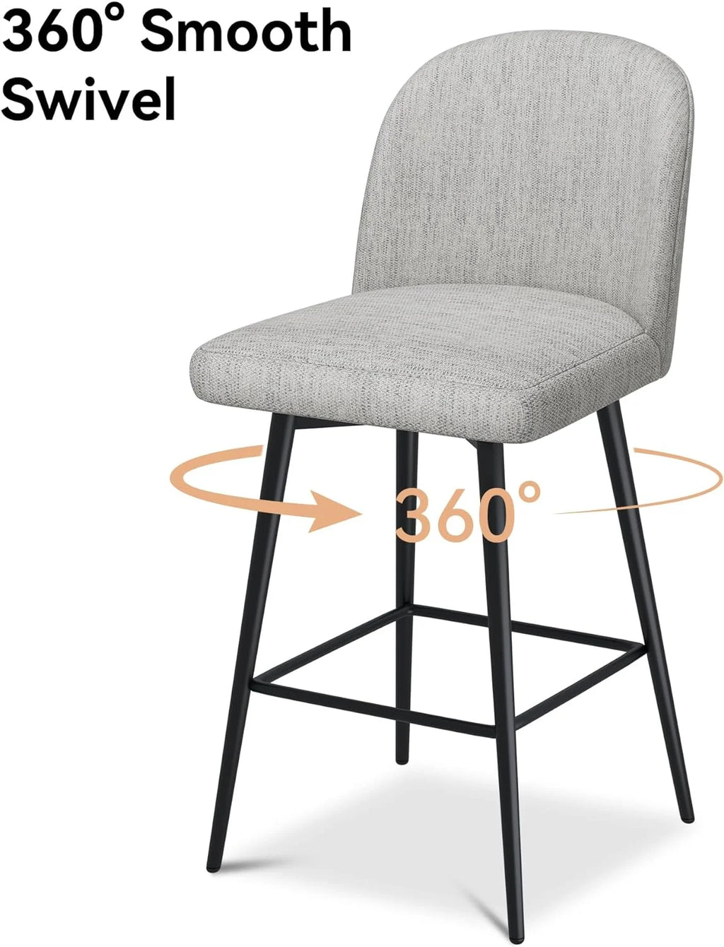 26 Inch Upholstered Swivel Bar Stools Set of 2 with Back and Metal Legs H574665
