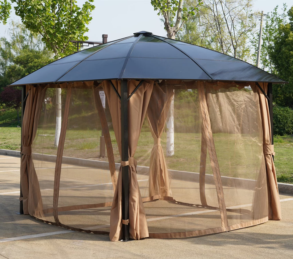 10' x 10' Outdoor Hardtop Gazebo with Netting and Curtains Z541