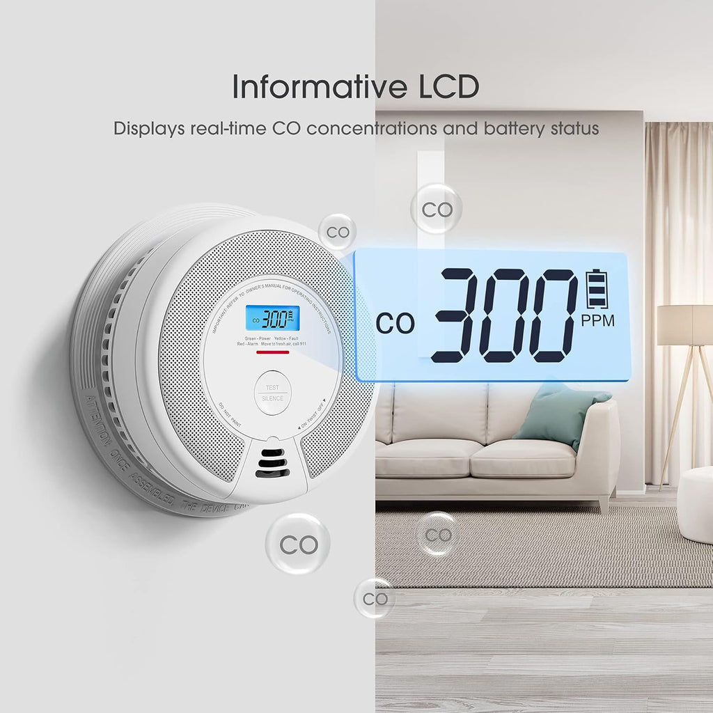 Wireless Interconnected Combination Smoke and Carbon Monoxide Detector with LCD Display, Pack of 3 K503