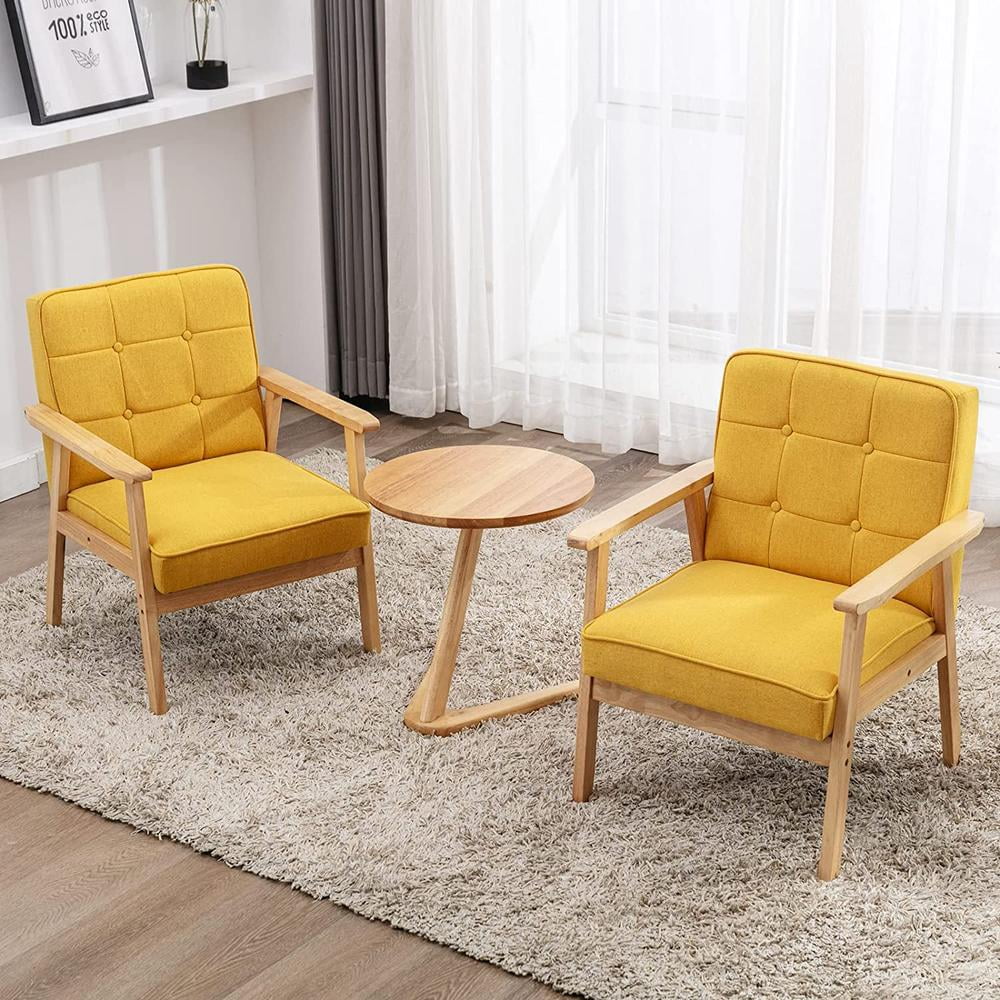 Set of 2 Fabric Wood Accent Chair with Memory Foam Cushions I906