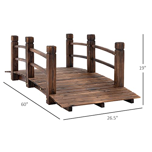 Fir Wood Garden Bridge Arc Walkway with Side Railings, Stained Wood, 60" x 26.5" x 19" U777