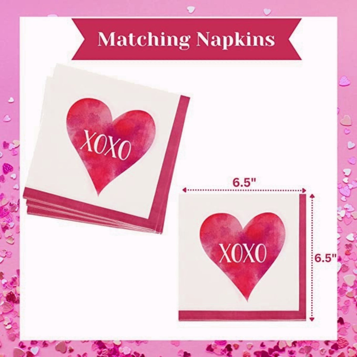 Valentine Heart Design Round Paper Plates with Matching Napkins and Pink Plastic Utensils Disposable Tableware Set of 3 Q125387